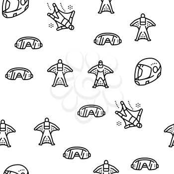 Wingsuiting Sport Vector Seamless Pattern Thin Line Illustration
