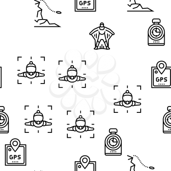Wingsuiting Sport Vector Seamless Pattern Thin Line Illustration