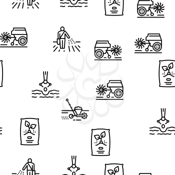 Sowing Agricultural Vector Seamless Pattern Thin Line Illustration