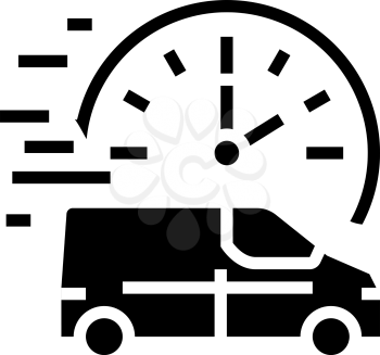 fast delivering vehicle free shipping glyph icon vector. fast delivering vehicle free shipping sign. isolated contour symbol black illustration