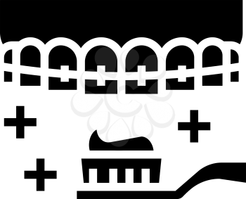 care and cleaning tooth braces glyph icon vector. care and cleaning tooth braces sign. isolated contour symbol black illustration