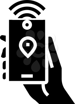 smartphone with rfid nfc technology glyph icon vector. smartphone with rfid nfc technology sign. isolated contour symbol black illustration