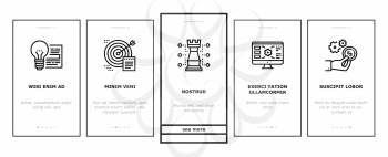 Project Development Onboarding Mobile App Page Screen Vector. Development Idea And Target, Working Time And Deadline, Team And Meeting Illustrations