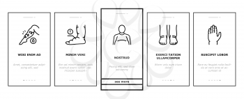 Edema Disease Symptom Onboarding Mobile App Page Screen Vector. Venous And Fatty, Lymphatic And Hypoproteinemic, Allergic And Heart Edema Health Problem Illustrations