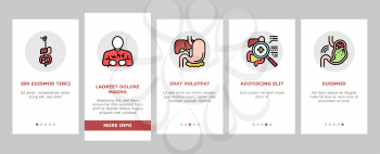 Digestion Disease And Treatment Onboarding Mobile App Page Screen Vector. Digestion System And Gastrointestinal Tract, Examining And Consultation, Heartburn And Gassing Illustrations