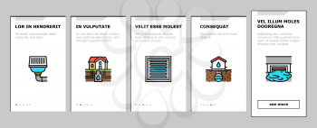Drainage Water System Onboarding Mobile App Page Screen Vector. Road And House, City And Industry Drain System, Bath And Sink Drainage Hole Illustrations