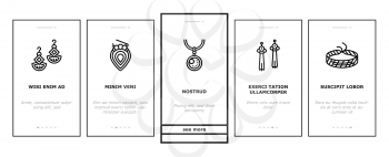 Handmade Jewellery Onboarding Mobile App Page Screen Vector. Baubles And Chains, Bijouterie And Bracelets, Rings And Earrings Jewellery, Tool For Make Accessories Illustrations