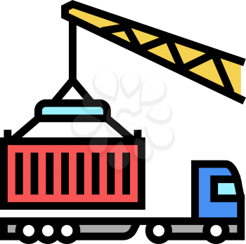 crane loading container on truck in port color icon vector. crane loading container on truck in port sign. isolated symbol illustration