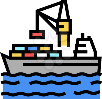 containers loading on ship in port color icon vector. containers loading on ship in port sign. isolated symbol illustration