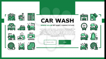 Self Service Car Wash Landing Header Vector. Non Contact Car Wash Station And Equipment, Washing Carpet And Cleaning Windows Illustration