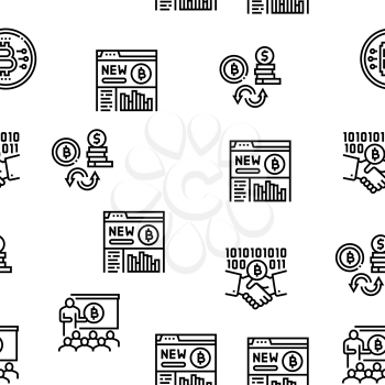 Ico Initial Coin Offer Vector Seamless Pattern Thin Line Illustration