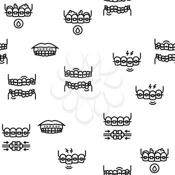 Tooth Braces Accessory Vector Seamless Pattern Thin Line Illustration