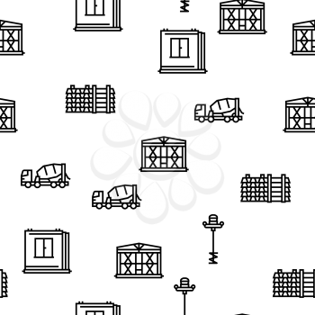 Concrete Production Vector Seamless Pattern Thin Line Illustration