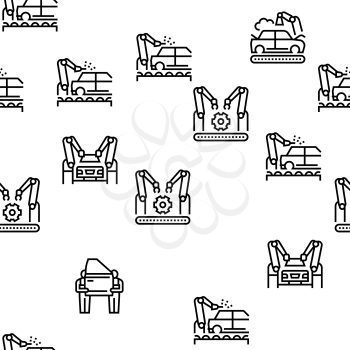 Car Factory Production Vector Seamless Pattern Thin Line Illustration