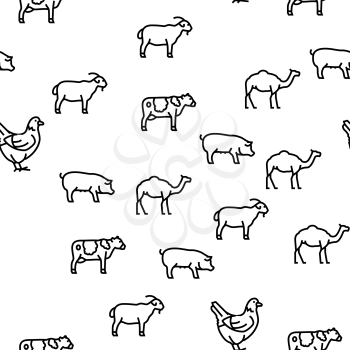 Pets Domestic Animal Vector Seamless Pattern Thin Line Illustration