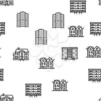 House Constructions Vector Seamless Pattern Thin Line Illustration