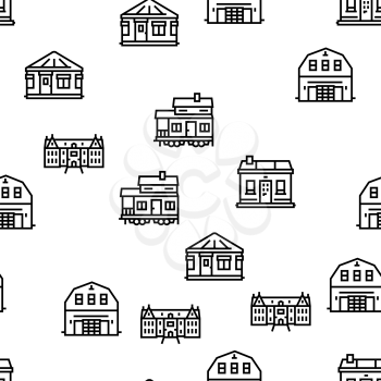 House Constructions Vector Seamless Pattern Thin Line Illustration