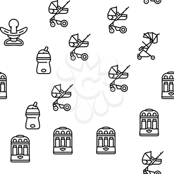 Baby Shop Selling Tool Vector Seamless Pattern Thin Line Illustration