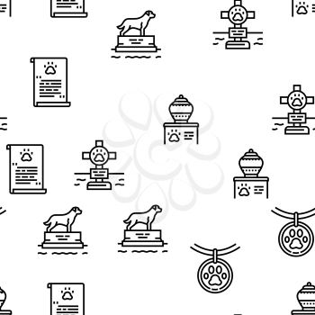 Pet Funeral Cemetery Vector Seamless Pattern Thin Line Illustration