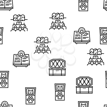 Pet Funeral Cemetery Vector Seamless Pattern Thin Line Illustration