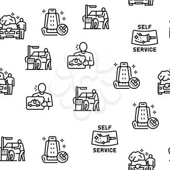 Self Service Car Wash Vector Seamless Pattern Thin Line Illustration