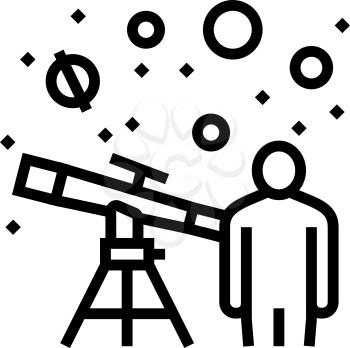 astronomer watching in telescope on stars line icon vector. astronomer watching in telescope on stars sign. isolated contour symbol black illustration