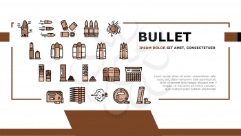 Bullet Ammunition Landing Web Page Header Banner Template Vector. Bullet Expelling From Gun Barrel Shooting And Hole, Cartridge, Armor Piercing, Boat Tail And Soft Point Illustration