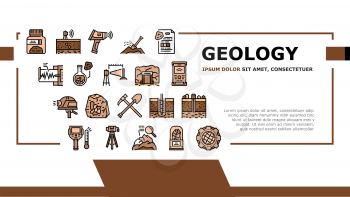 Geology Researching Landing Web Page Header Banner Template Vector. Gyro Theodolite And And Laser Level, Field Controller And Thermal Imager Geology Equipment Illustration
