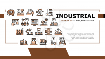 Industrial Process Landing Web Page Header Banner Template Vector. Industrial Production And Manufacturing, Creative Command Department And Meeting, Conveyor And Delivery Illustration
