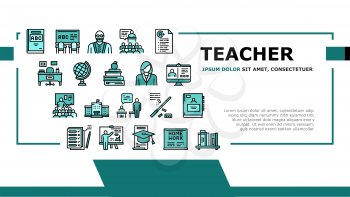 Teacher Education Landing Web Page Header Banner Template Vector. Geography And Abc Educational Lesson, Test And School Graduation, Home Work And Examination Illustration
