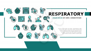 Respiratory Disease Landing Web Page Header Banner Template Vector. Lungs Infection, Asthma And Tuberculosis, Bronchiectasis And Cystic Fibrosis Respiratory Ill Illustration
