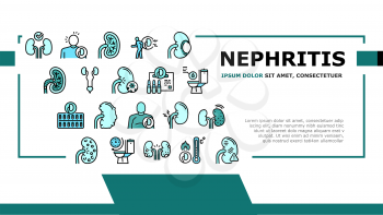 Nephritis Kidneys Landing Web Page Header Banner Template Vector. Kidneys Stones And Infection, Cancer And Cyst, Bloody Urine And Frequent Urination Illustration