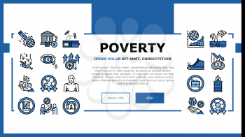 Poverty Destitution Landing Web Page Header Banner Template Vector. Lost Job And House, Miscarriage And Illness, Hunger And Drought Poverty Problem Illustration