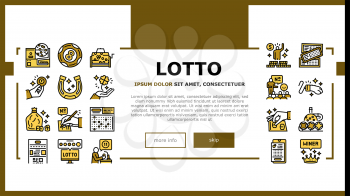 Lotto Gamble Game Landing Web Page Header Banner Template Vector. Lotto Ticket And Ball, Winner Winning Prize And Money, Clover And Rabbit Paw, Fortune And Lucky Illustration