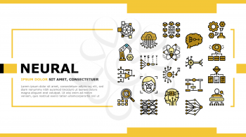 Neural Network And Ai Landing Web Page Header Banner Template Vector. Biological And Binary Neural Network, Mathematical And Artificial Model, Algorithm And Learn Illustration