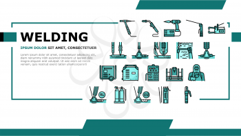 Welding Machine Tool Landing Web Page Header Banner Template Vector. Welding Equipment And Electrodes, Manual Arc And Plasma, Electroslag And Spot Illustration