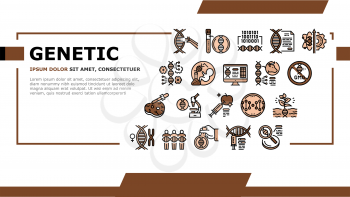 Genetic Engineering Landing Web Page Header Banner Template Vector. Animal And Human, Fruit And Meat Gmo Food, Chemical Laboratory Research And Development Genetic Illustration