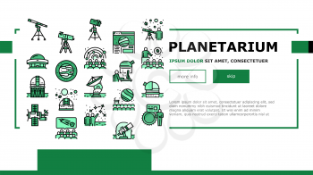 Planetarium Equipment Landing Web Page Header Banner Template Vector. Planetarium Speaker About Stars And Planets, Observatory Astronomy Telescope For Research Galaxy Illustration