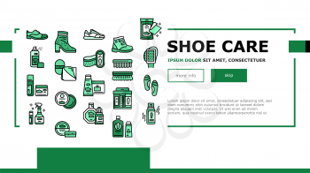 Shoe Care Accessories Landing Web Page Header Banner Template Vector. Leather And Velvet, Children And Everyday Shoe Care, Brush And Sponges, Polishing Tool Illustration