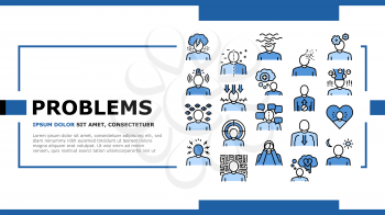 Psychological Problems Landing Web Page Header Banner Template Vector. Depression And Bipolar Disorder, Schizophrenia And Dementia, Autism And Stress Problems Illustration