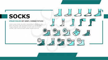 Socks Fabric Accessory Landing Web Page Header Banner Template Vector. Socks For Men And Women, Toe Cover And Invisible, Extra Low Cut And Ped, Over Knee And Loose Illustration