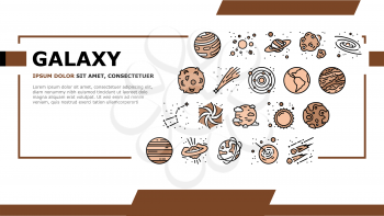 Galaxy System Space Landing Web Page Header Banner Template Vector. Milky Way Galaxy Planet And Sun, Falling Star And Constellation, Moon And Earth Illustration
