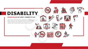 Disability Technology Landing Web Page Header Banner Template Vector. Wheelchair And Elevator, Arm And Leg Prosthesis Equipment For Human With Disability Illustration