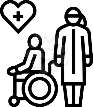 helping and caring for disabled people at home line icon vector. helping and caring for disabled people at home sign. isolated contour symbol black illustration