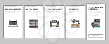 Concrete Production Onboarding Mobile App Page Screen Vector. Road And Foundation Concrete, Cement Bag And Spatula Tool, Bridge And Airport Runway Building Illustrations