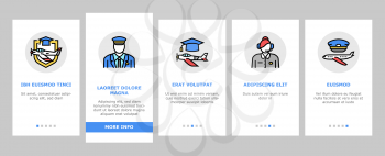 Flight School Educate Onboarding Mobile App Page Screen Vector. Flight Courses Education For Prepare Pilot And Air Navigator, Dispatcher And Steward Illustrations