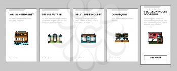 House Constructions Onboarding Mobile App Page Screen Vector. Townhome House And Mobile Home, Villa And Palace Building, Apartment And Residence Illustrations