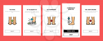 Flat Feet Disease Onboarding Mobile App Page Screen Vector. Orthopedic Insoles And Shoes, Inward And Outward Curvature Of Legs, Flat Feet Treatment Illustrations