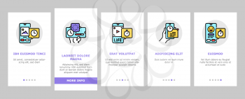 Ephemeral Content Onboarding Mobile App Page Screen Vector. Social Media Story And Photography, File Document Downloading And Advertise Ephemeral Illustrations