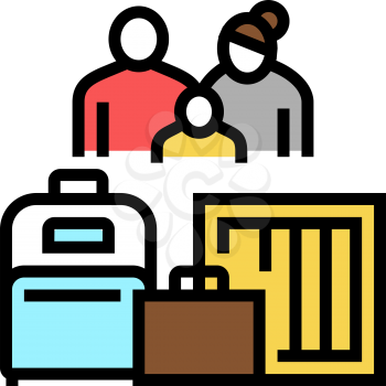family refugee with luggage color icon vector. family refugee with luggage sign. isolated symbol illustration